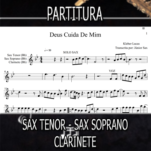 Partitura Deus Cuida de Mim (Kleber Lucas) Sax Tenor-Soprano-Clarinete