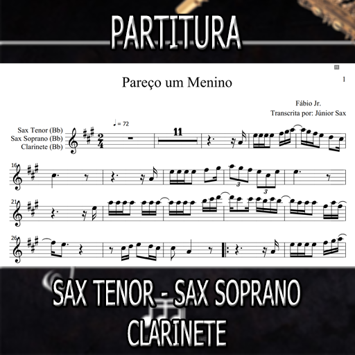 Partitura Pareço Um Menino (Fábio Jr) Sax Tenor-Soprano-Clarinete