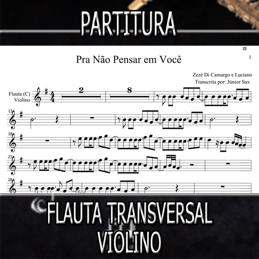 Partitura Pra Não Pensar em Você (Zezé Di Camargo e Luciano) Flauta-Violino