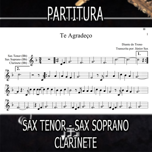 Partitura Te Agradeço (Diante do Trono) Sax Tenor-Soprano-Clarinete