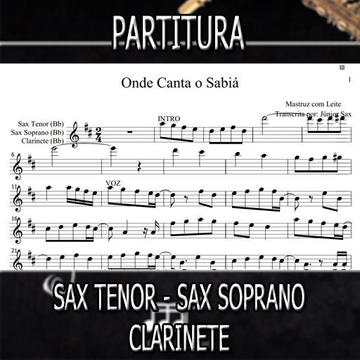 Partitura Onde Canta o Sabiá (Mastruz com Leite) Sax Tenor-Soprano-Clarinete