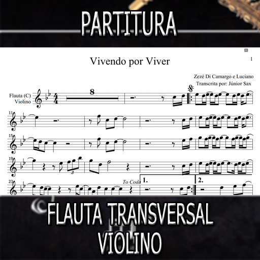 Partitura Vivendo por Viver (Zezé e Luciano) Flauta-Violino