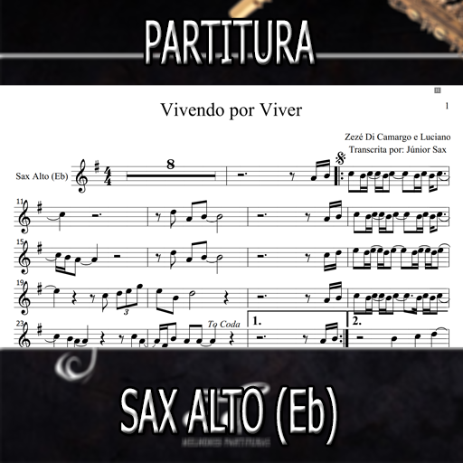 Partitura Vivendo por Viver (Zezé e Luciano) Sax Alto