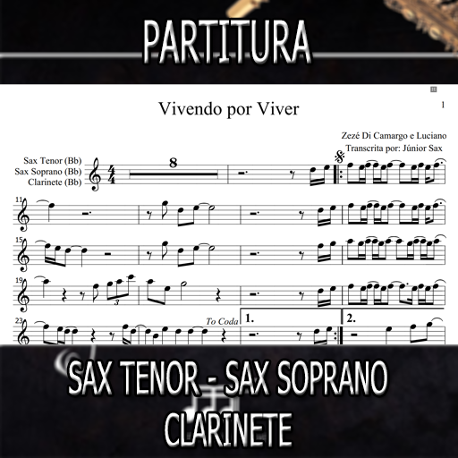 Partitura Vivendo por Viver (Zezé e Luciano) Sax Tenor-Soprano-Clarinete