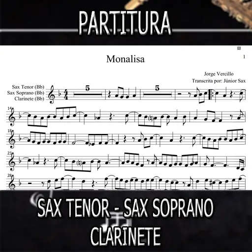 Partitura Monalisa (Jorge Vercillo) Sax Tenor-Soprano-Clarinete (Bb)